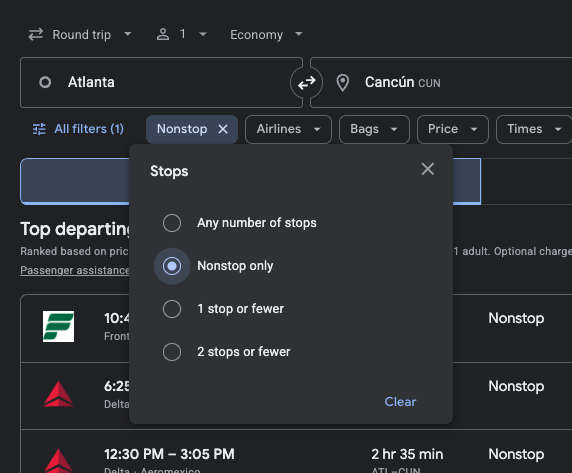 use filters to find the best flight options